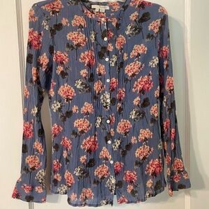 BODEN Floral Button-Up Blouse - Blue and Pink